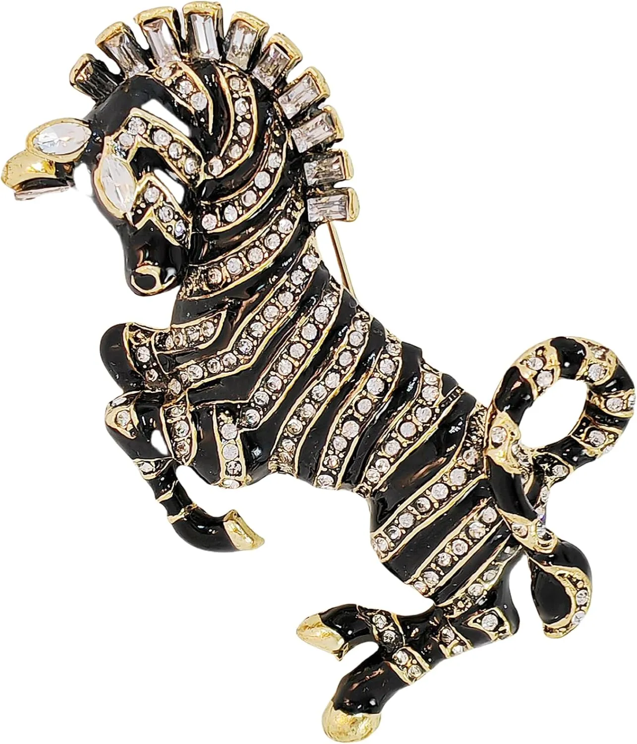 Stunning Crystal and Enamel Jump Zebra Brooch Pin Animal Jewelry
