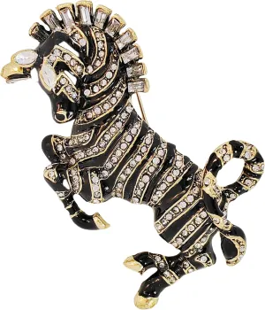 Stunning Crystal and Enamel Jump Zebra Brooch Pin Animal Jewelry