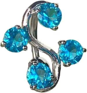 Stunning Reverse Vine CZ Gem Belly Ring- Navel Top Down - Body Jewelry