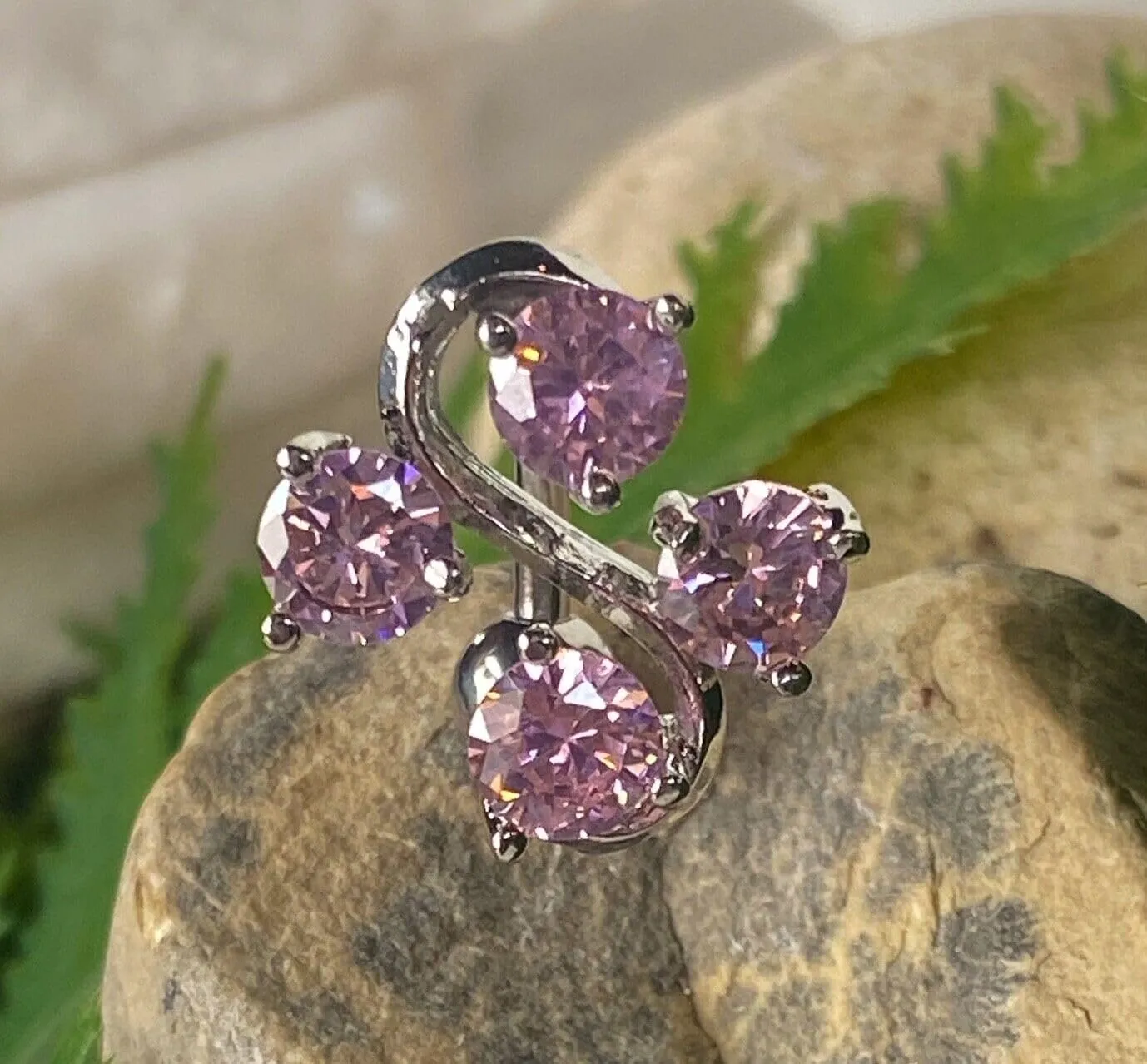 Stunning Reverse Vine CZ Gem Belly Ring- Navel Top Down - Body Jewelry