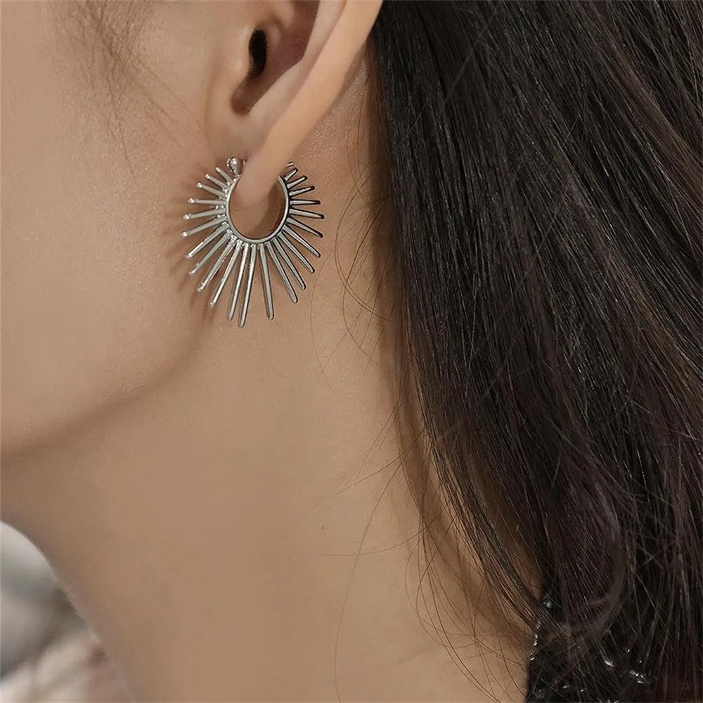 Sunburst Hoop Earrings Chunky Sunburst Dangle Drop Earrings Gold Geometric Sun Hoop Earrings Hypoallergenic Jewelry Gift for Women Girls
