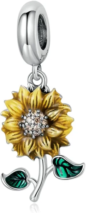 Sunflower Charms Sterling Silver Beads fit Pandora Bracelet You are My Sunshine Charms Pendant Necklaces Jewelry for Women Mom Wife