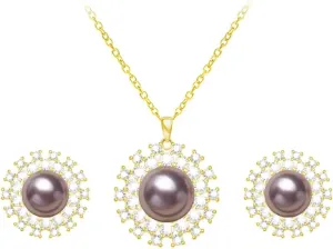 Sunflower Pearl Jewelry Set for Women with 10MM Pearl Pendant Necklace and 8MM Earrings, Gifts for Friends, Mom or Lovers