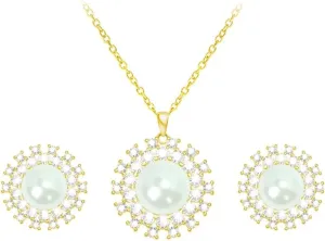 Sunflower Pearl Jewelry Set for Women with 10MM Pearl Pendant Necklace and 8MM Earrings, Gifts for Friends, Mom or Lovers