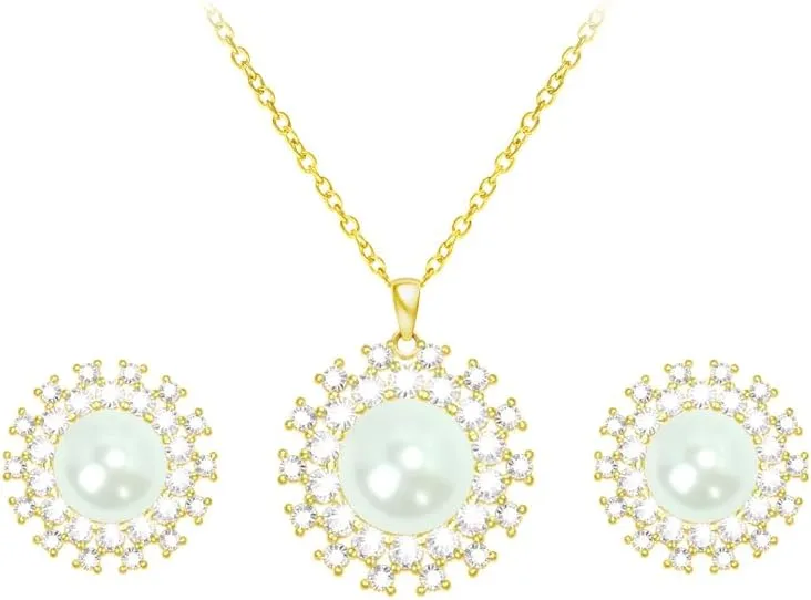 Sunflower Pearl Jewelry Set for Women with 10MM Pearl Pendant Necklace and 8MM Earrings, Gifts for Friends, Mom or Lovers