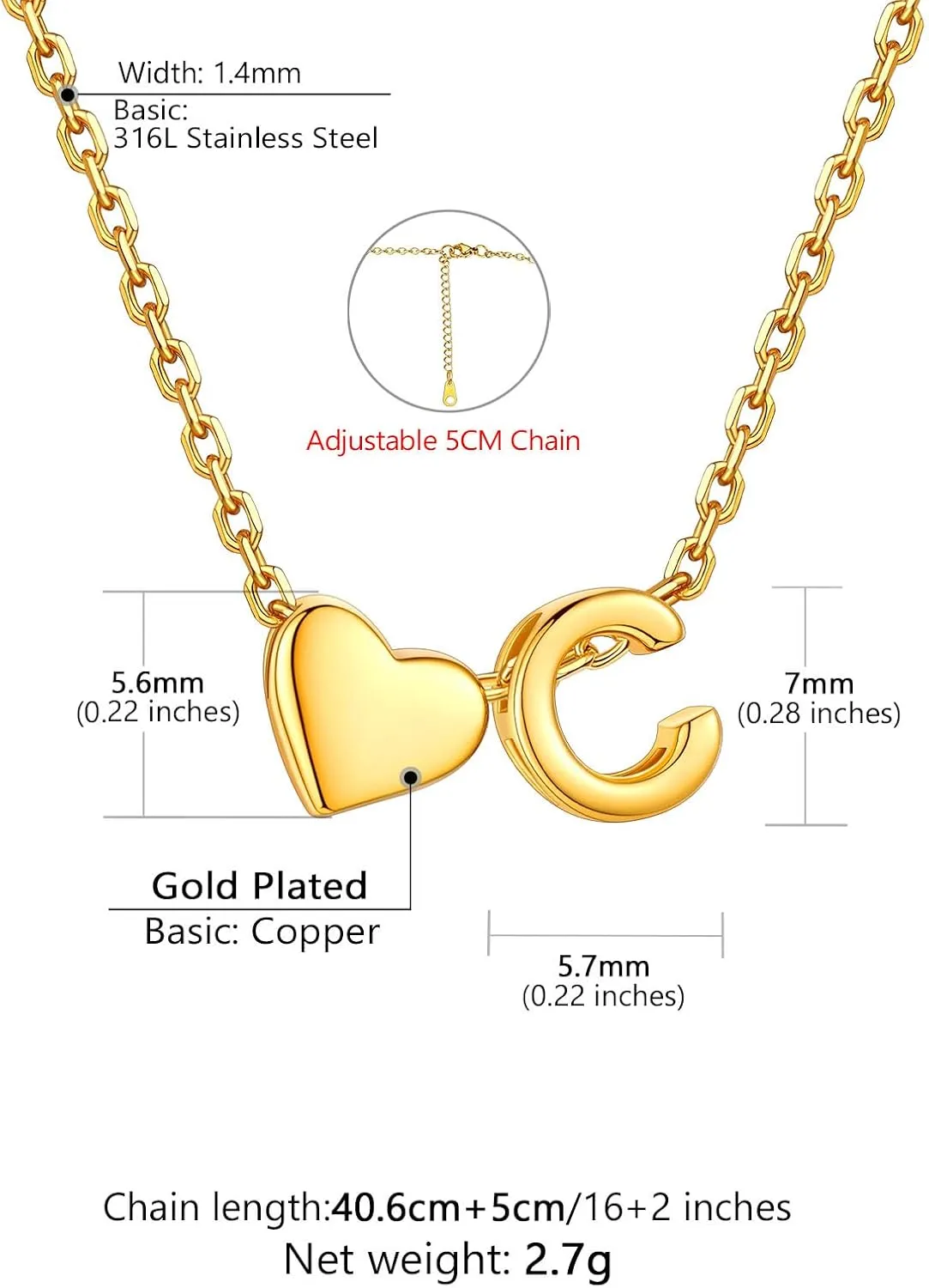 Supcare Dainty Initial Necklaces for Women, 14K Gold Plated Heart Pendant Necklace, Layerable Trendy Jewelry for Mothers Day, Name Letter Choker Chain 16'' plus 2'' Extension