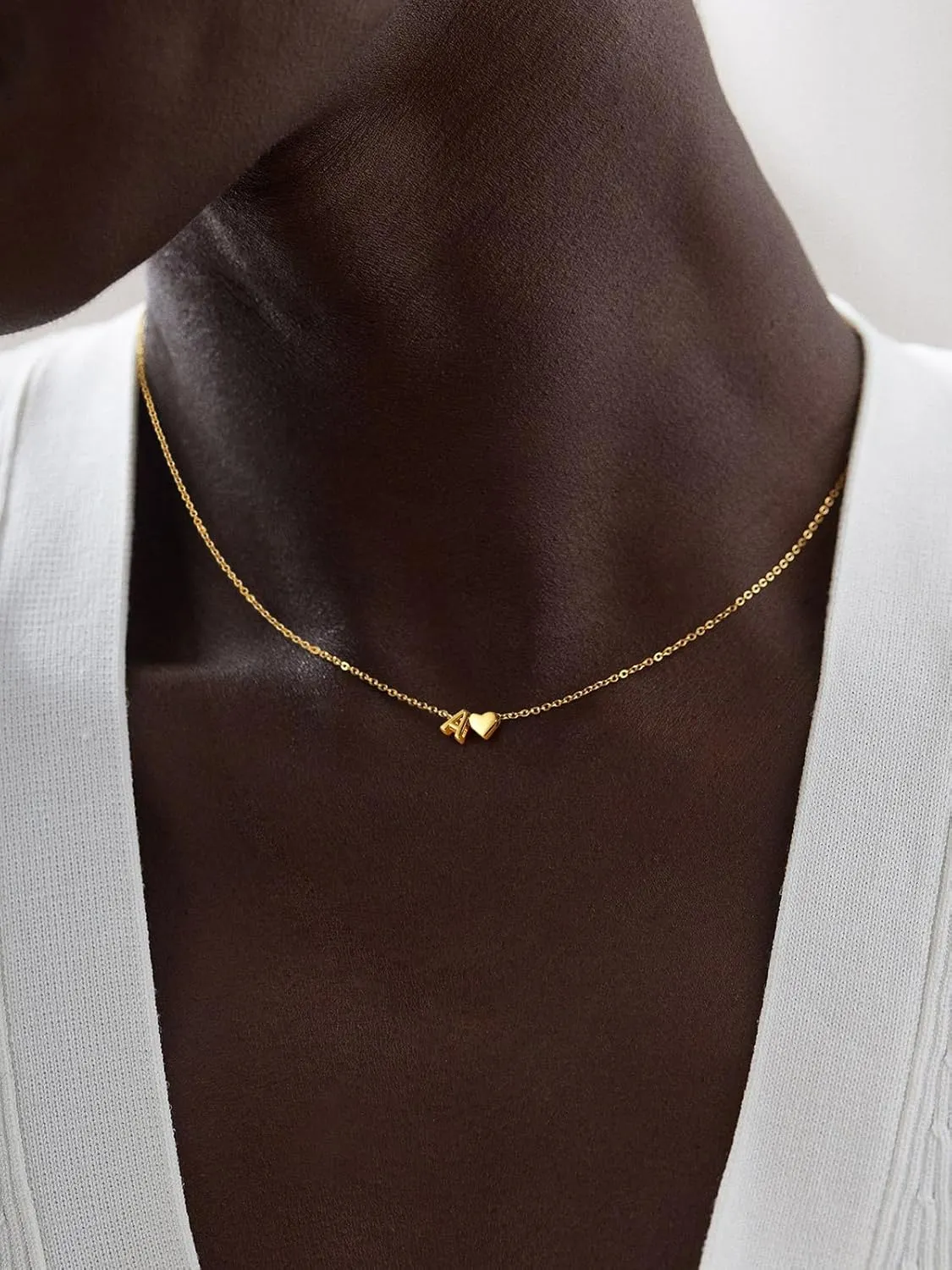 Supcare Dainty Initial Necklaces for Women, 14K Gold Plated Heart Pendant Necklace, Layerable Trendy Jewelry for Mothers Day, Name Letter Choker Chain 16'' plus 2'' Extension