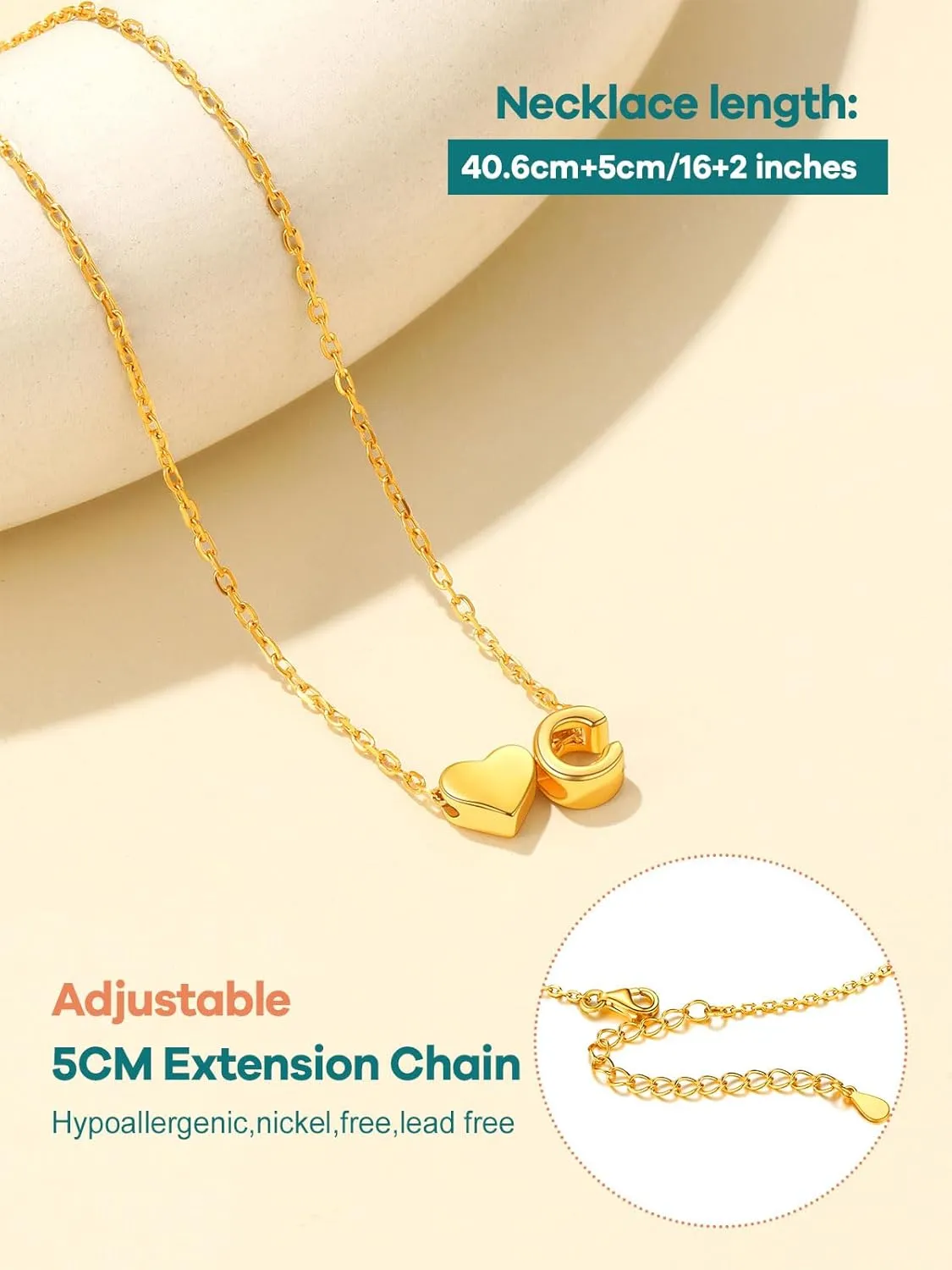 Supcare Dainty Initial Necklaces for Women, 14K Gold Plated Heart Pendant Necklace, Layerable Trendy Jewelry for Mothers Day, Name Letter Choker Chain 16'' plus 2'' Extension