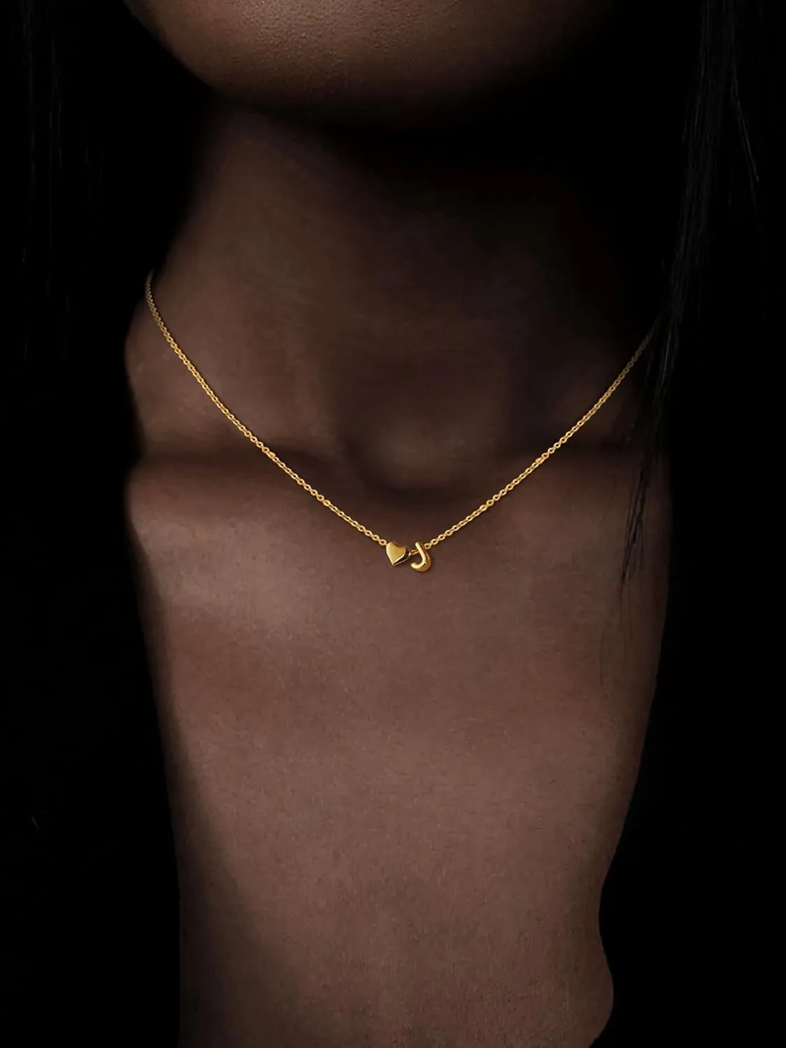 Supcare Dainty Initial Necklaces for Women, 14K Gold Plated Heart Pendant Necklace, Layerable Trendy Jewelry for Mothers Day, Name Letter Choker Chain 16'' plus 2'' Extension