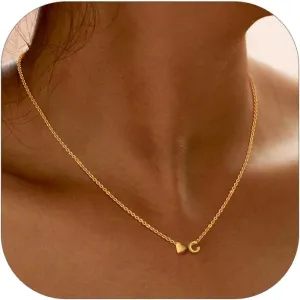 Supcare Dainty Initial Necklaces for Women, 14K Gold Plated Heart Pendant Necklace, Layerable Trendy Jewelry for Mothers Day, Name Letter Choker Chain 16'' plus 2'' Extension