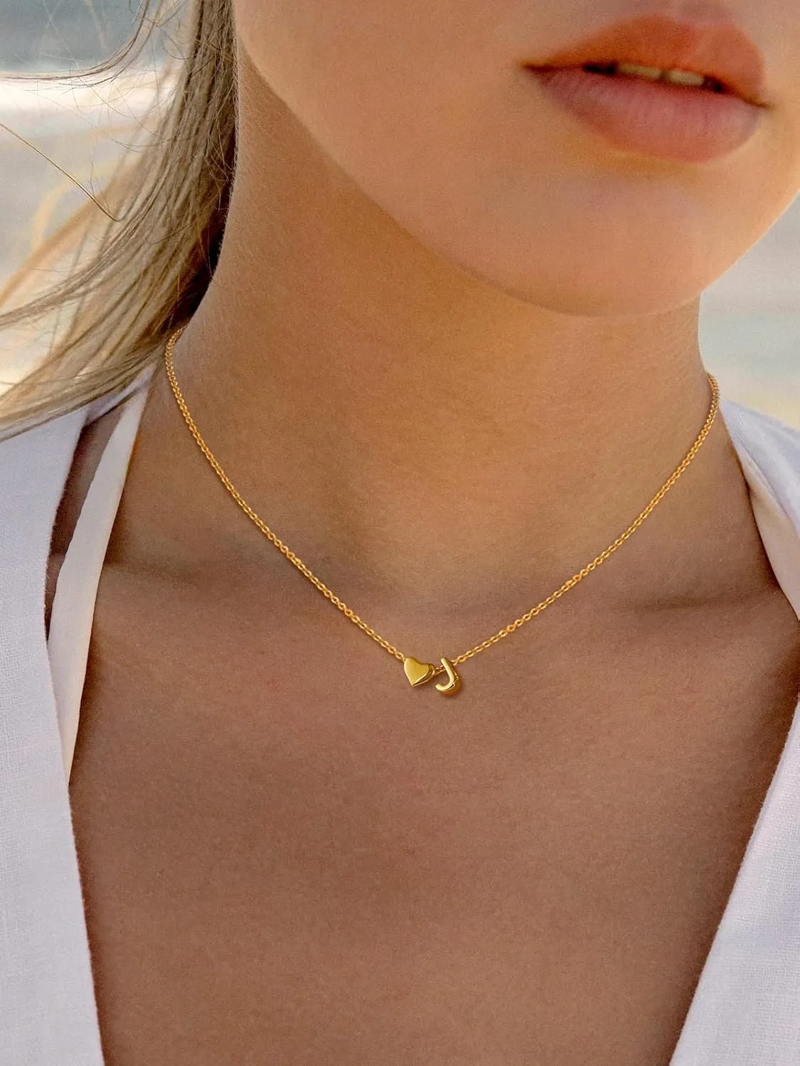 Supcare Dainty Initial Necklaces for Women, 14K Gold Plated Heart Pendant Necklace, Layerable Trendy Jewelry for Mothers Day, Name Letter Choker Chain 16'' plus 2'' Extension