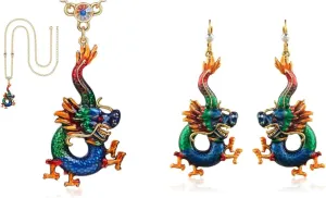 Superchic Dragon Earring Hoop Earrings Handmade Bold Statement Red Enamel Dangle Gothic Dragon Leverback Embedded with Austrian crystals in 24K Gold plating for Party Festival