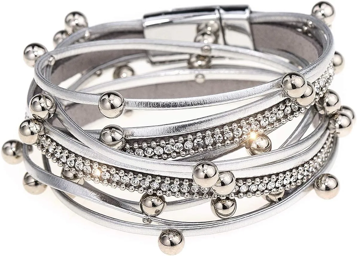 Suyi Women Wrap Bracelet Multilayered Leather Braided Bangle Wrist Cuff Bangles with Magnetic Buckle