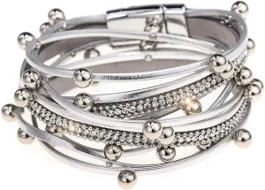 Suyi Women Wrap Bracelet Multilayered Leather Braided Bangle Wrist Cuff Bangles with Magnetic Buckle