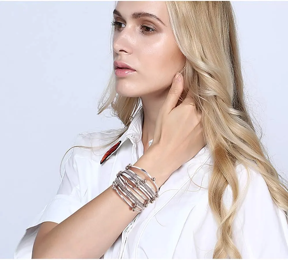 Suyi Women Wrap Bracelet Multilayered Leather Braided Bangle Wrist Cuff Bangles with Magnetic Buckle