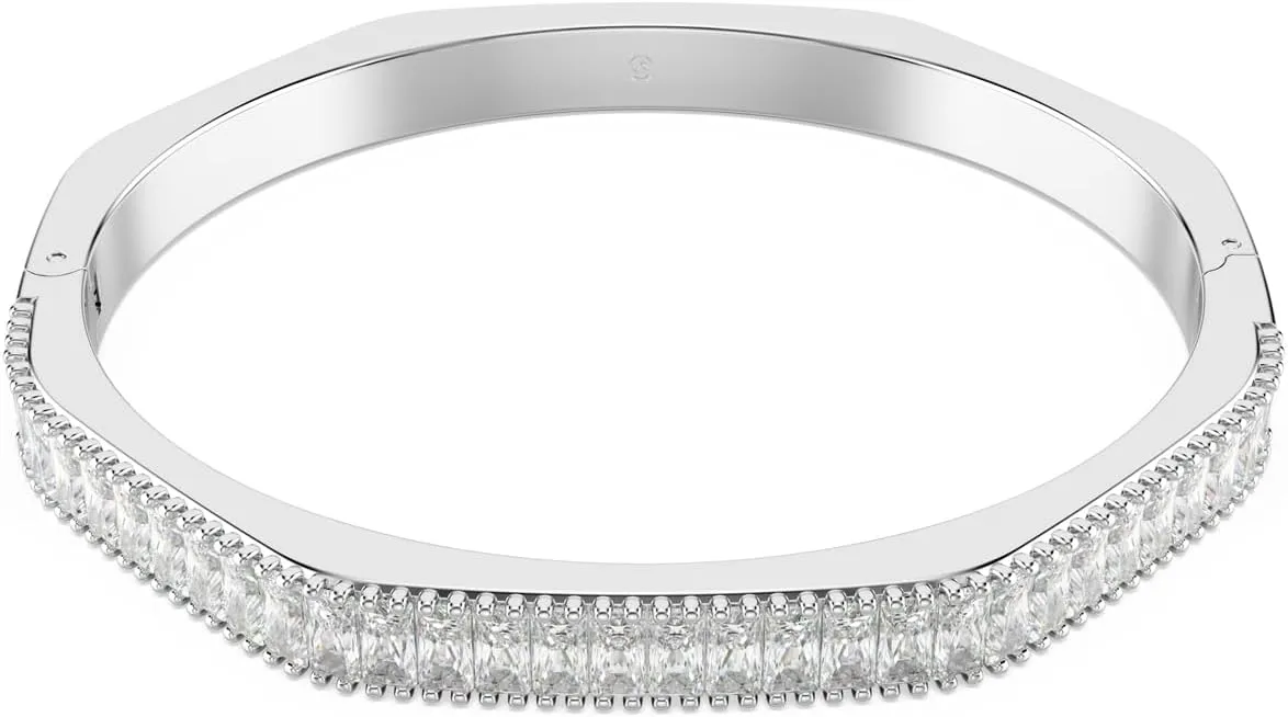 Swarovski Matrix bangle, Baguette cut, clear, Rhodium finish