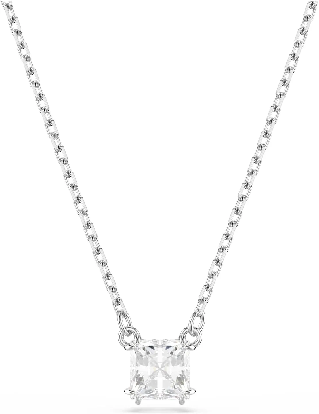 Swarovski Stilla Pendant, Square Cut, Clear, Rhodium Finished