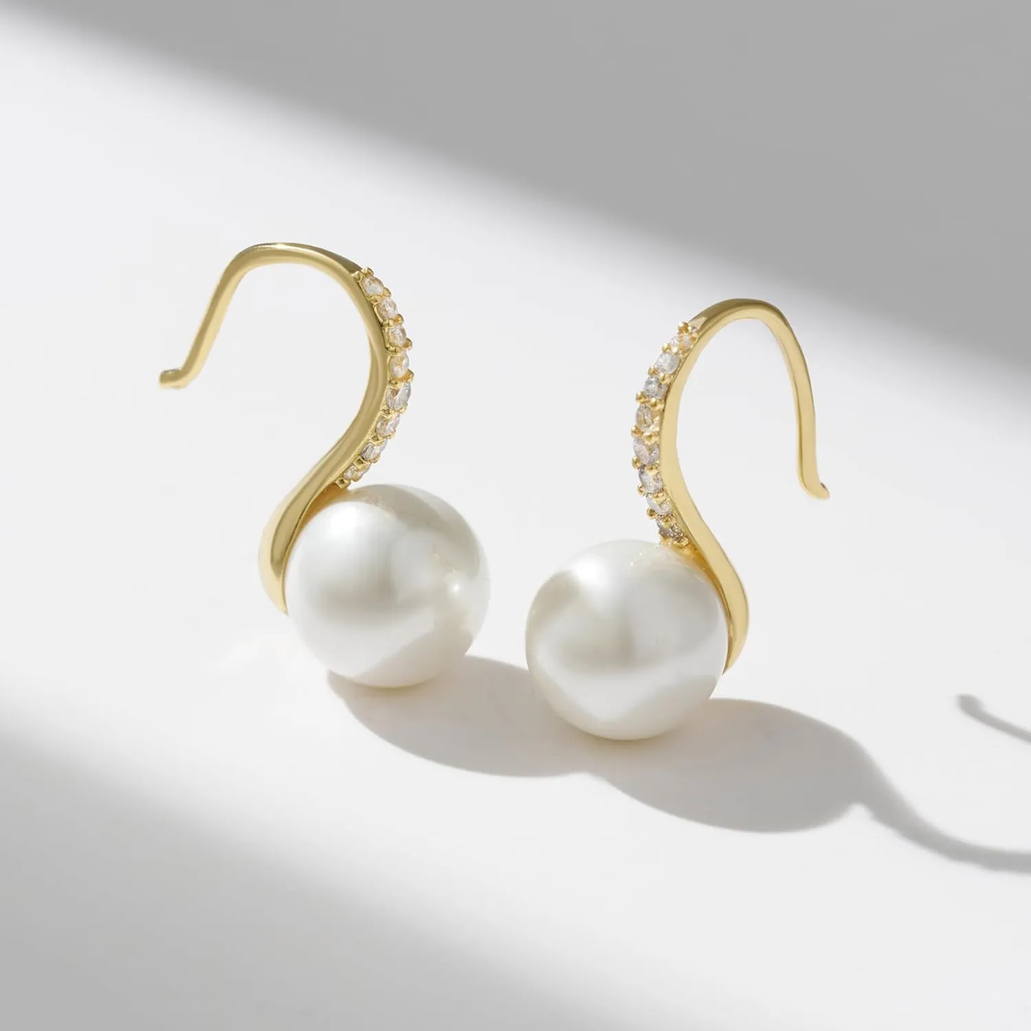 SWEETV Classical Pearl Dangle Drop Earrings for Women, Pearl Hook Earrings, Wedding Bridal Earrings for Brides Bridesmaids,Prom Jewelry Gifts