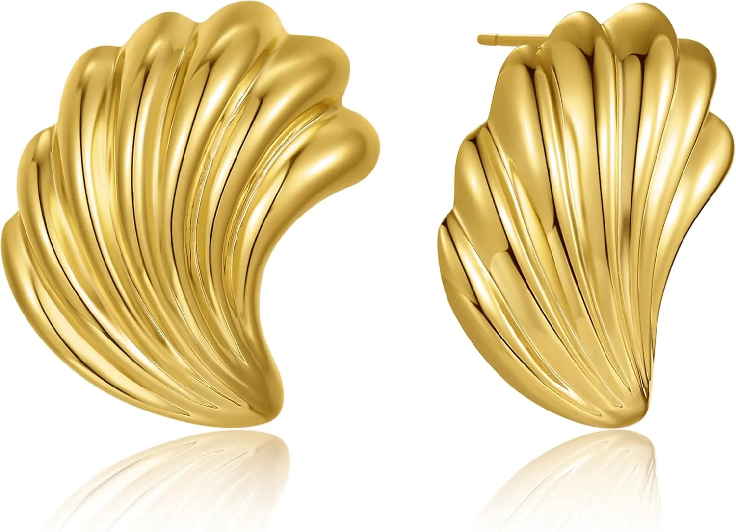 Swirl Bold Stud Earrings | 18K Gold-Plated Grooved Earrings | Gold Feather Textured Statement Earrings