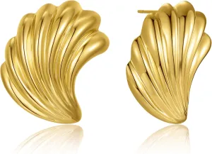 Swirl Bold Stud Earrings | 18K Gold-Plated Grooved Earrings | Gold Feather Textured Statement Earrings