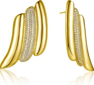 Swirl Bold Stud Earrings | 18K Gold Plated Triple Wave On The Ear Stud Earring | Large Wing Statement Earrings