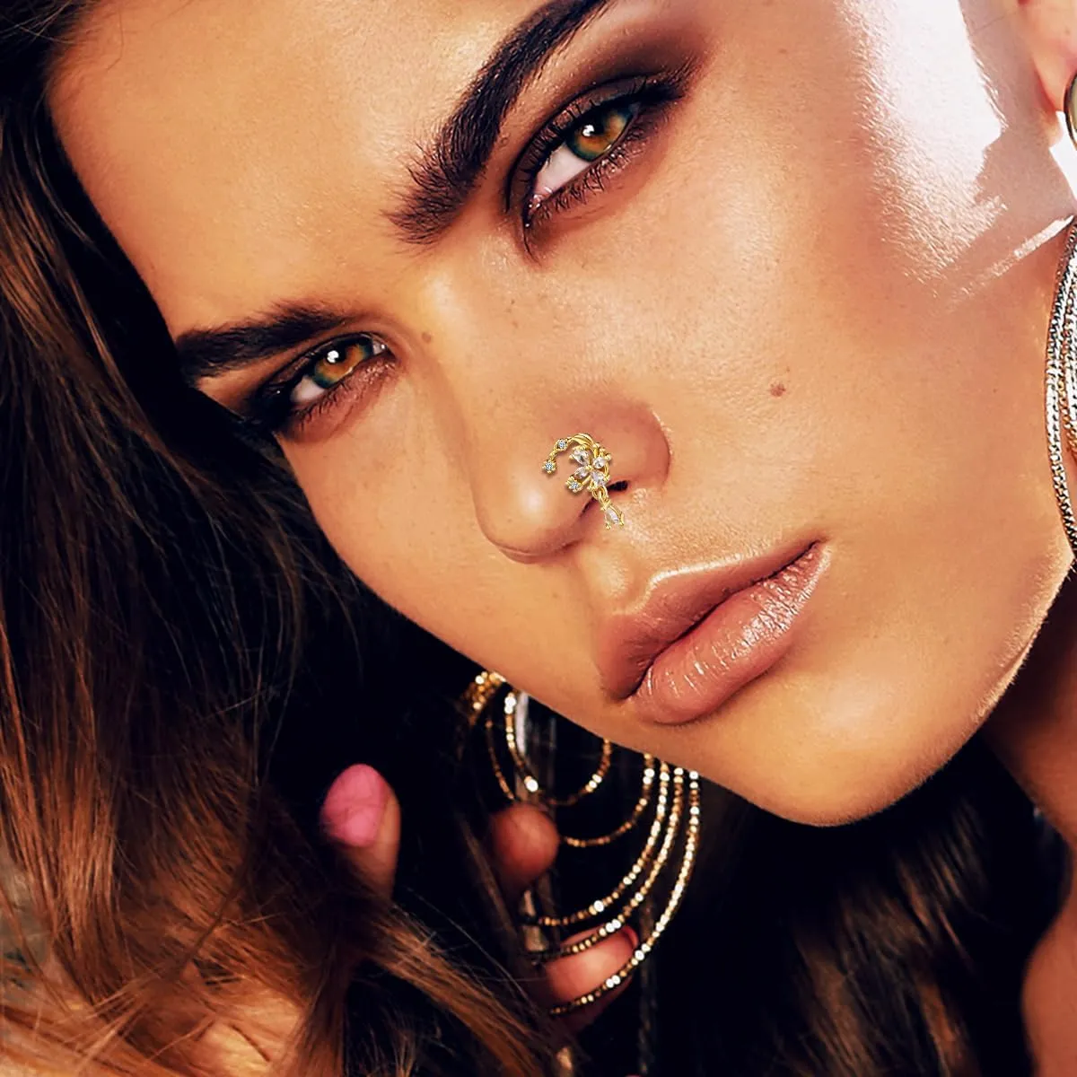 TAMHOO 18Pcs Nose Rings - L Shape, Butterfly & Heart Designs - Gold Nose Studs for Women