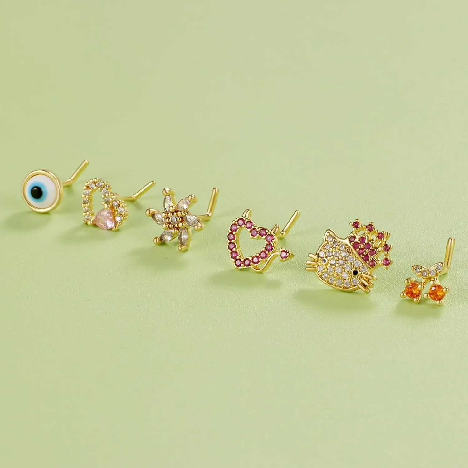 TAMHOO 18Pcs Nose Rings - L Shape, Butterfly & Heart Designs - Gold Nose Studs for Women
