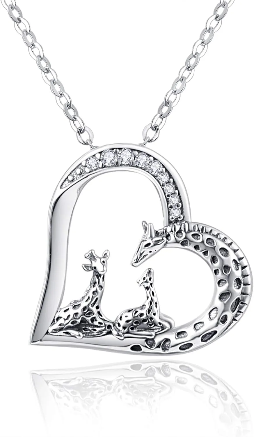 TANGPOET Giraffe Heart Pendant Necklace for Women Mom Grandma 925 Sterling Silver Giraffe Family Necklaces Jewelry Birthday Gifts with 18"  2" Chain