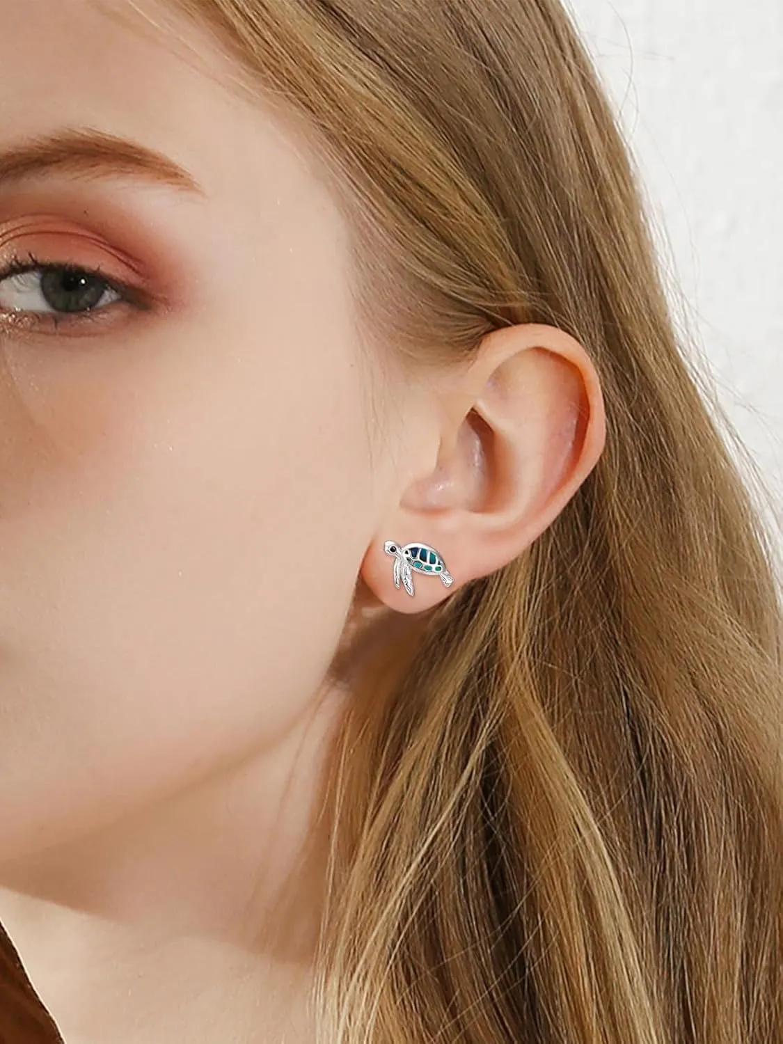 TANGPOET Sea Turtle Stud Earrings for Women Daughter 925 Sterling Silver Opal Abalone Shell Turtle Jewelry Gifts for Her Birthday Mother's Day Christmas Valentines