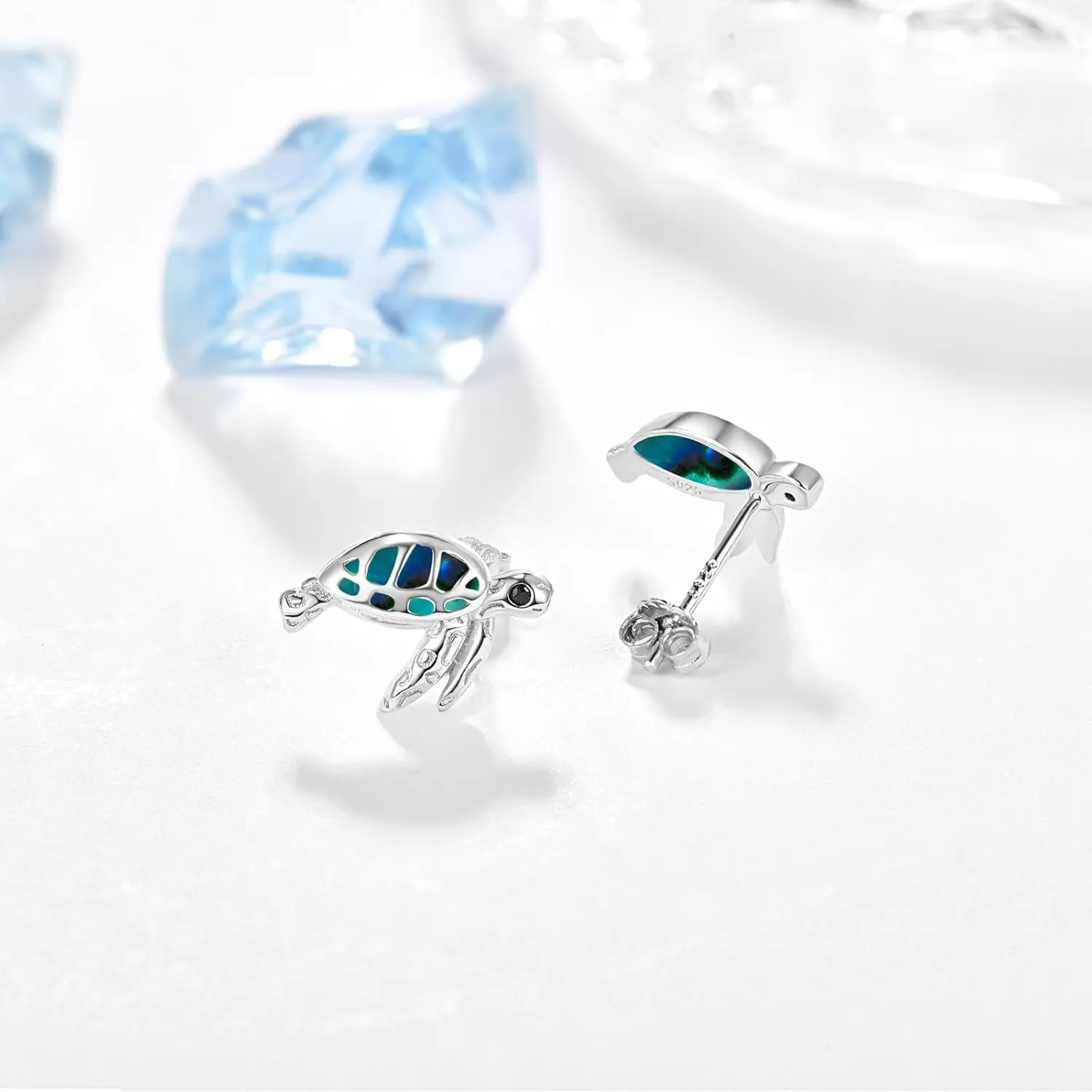 TANGPOET Sea Turtle Stud Earrings for Women Daughter 925 Sterling Silver Opal Abalone Shell Turtle Jewelry Gifts for Her Birthday Mother's Day Christmas Valentines