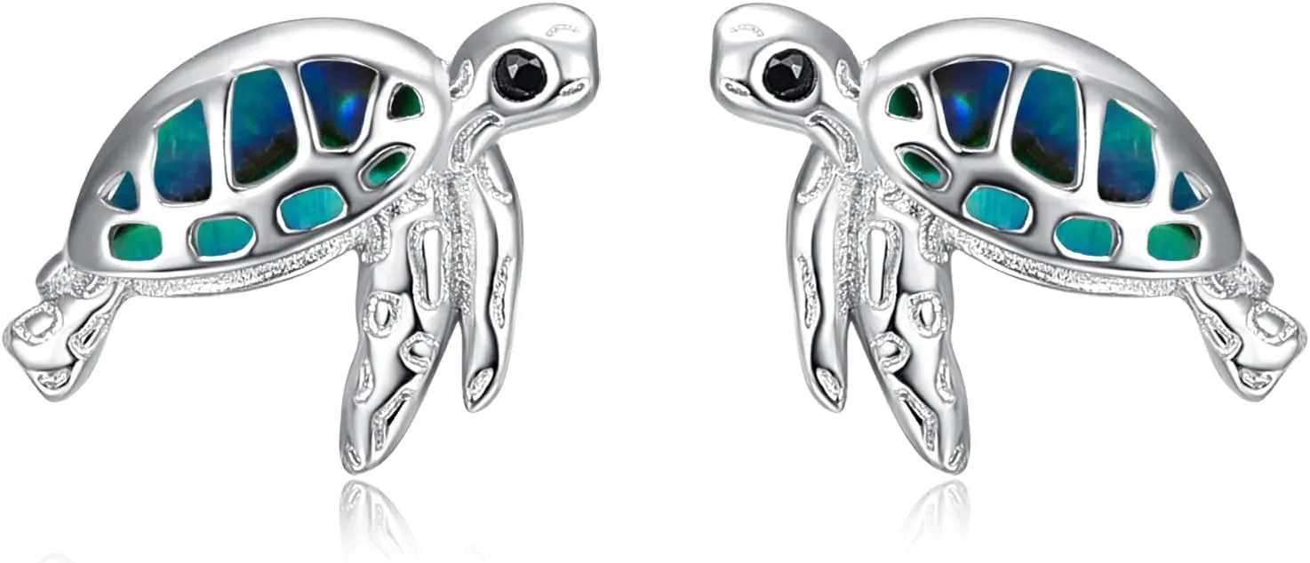 TANGPOET Sea Turtle Stud Earrings for Women Daughter 925 Sterling Silver Opal Abalone Shell Turtle Jewelry Gifts for Her Birthday Mother's Day Christmas Valentines