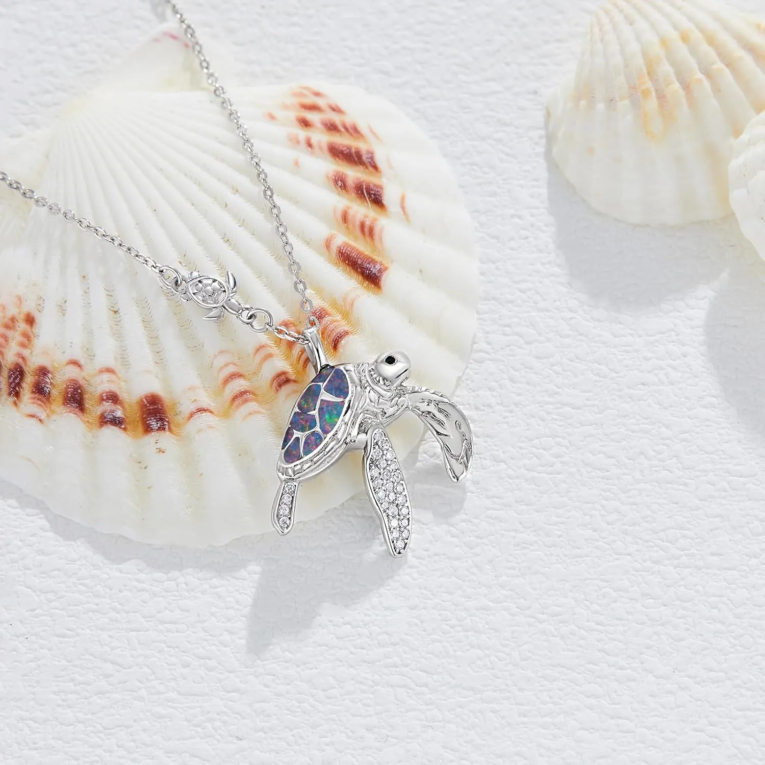 TANGPOET Turtle Necklaces 925 Sterling Silver Sea Turtle Pendant Ocean Jewelry for Women with S925 18" 2" Cable Chain