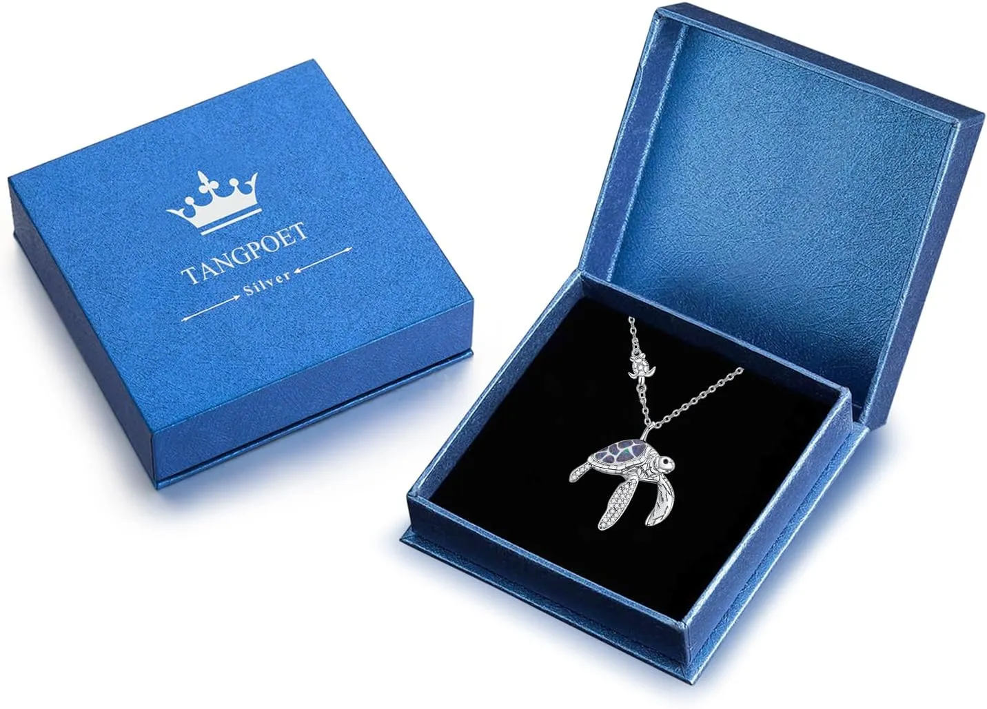 TANGPOET Turtle Necklaces 925 Sterling Silver Sea Turtle Pendant Ocean Jewelry for Women with S925 18" 2" Cable Chain