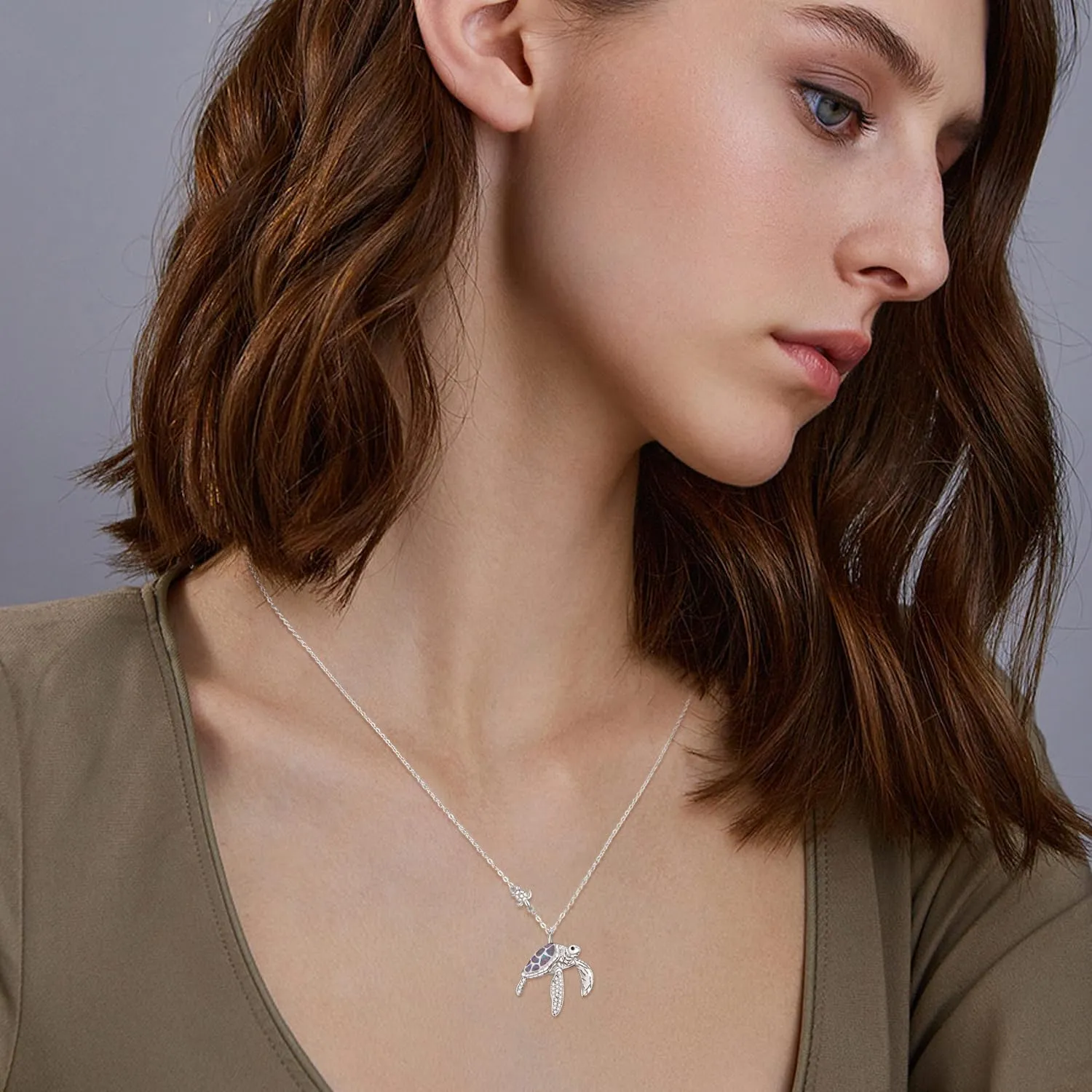TANGPOET Turtle Necklaces 925 Sterling Silver Sea Turtle Pendant Ocean Jewelry for Women with S925 18" 2" Cable Chain
