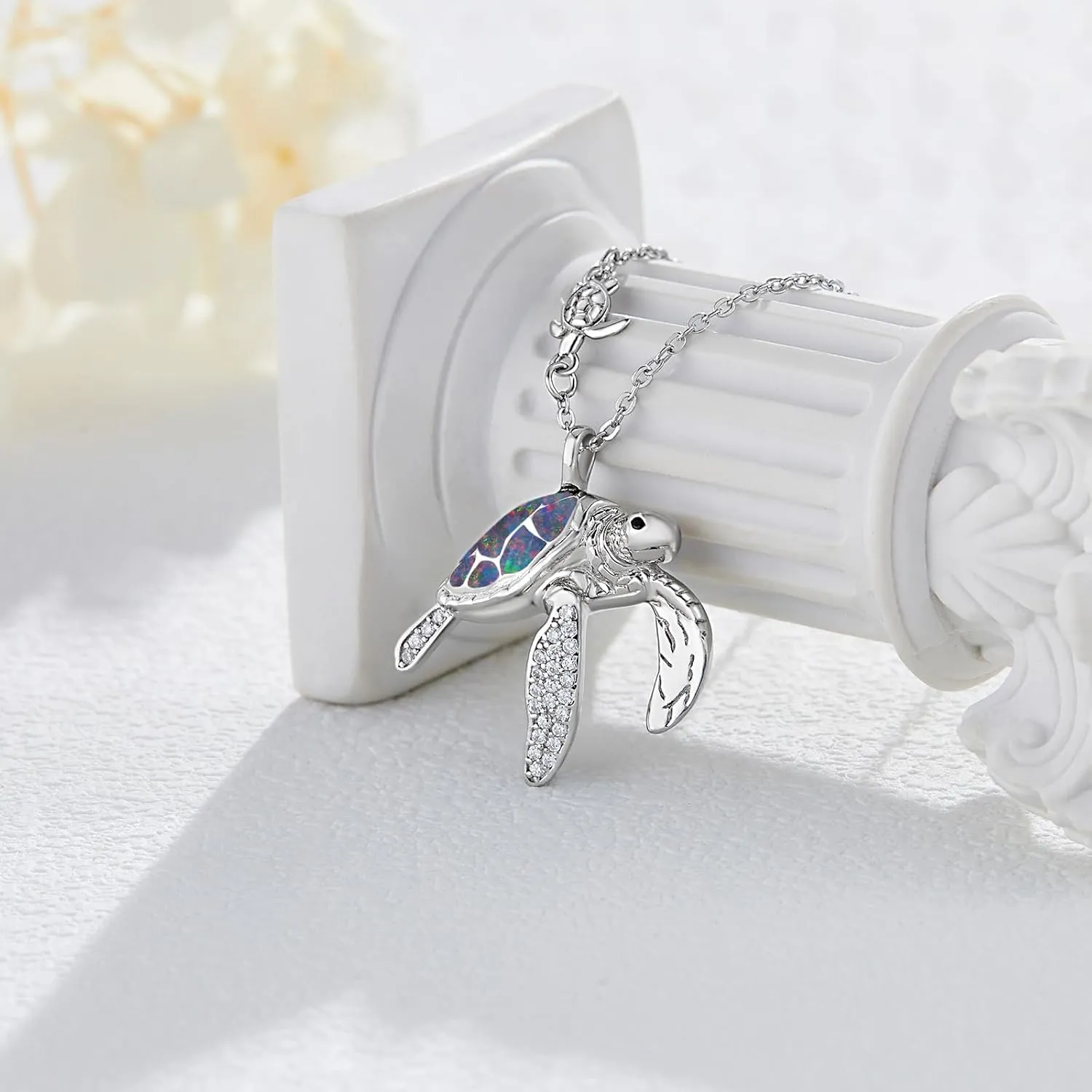 TANGPOET Turtle Necklaces 925 Sterling Silver Sea Turtle Pendant Ocean Jewelry for Women with S925 18" 2" Cable Chain