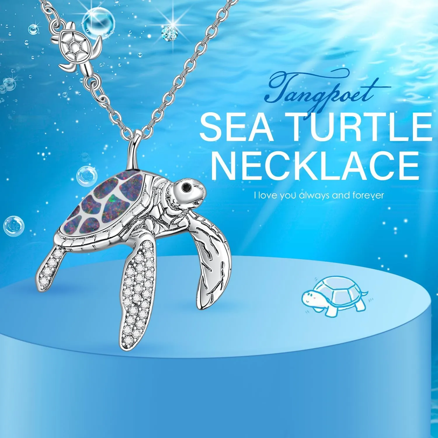 TANGPOET Turtle Necklaces 925 Sterling Silver Sea Turtle Pendant Ocean Jewelry for Women with S925 18" 2" Cable Chain