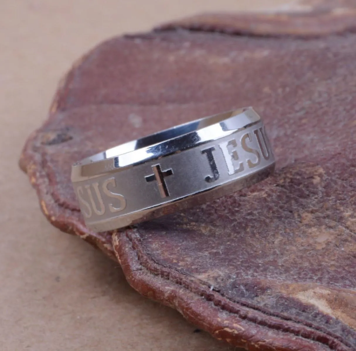Tanyoyo 8MM Stainless Steel Jesus Cross Ring Silver Size 6-14