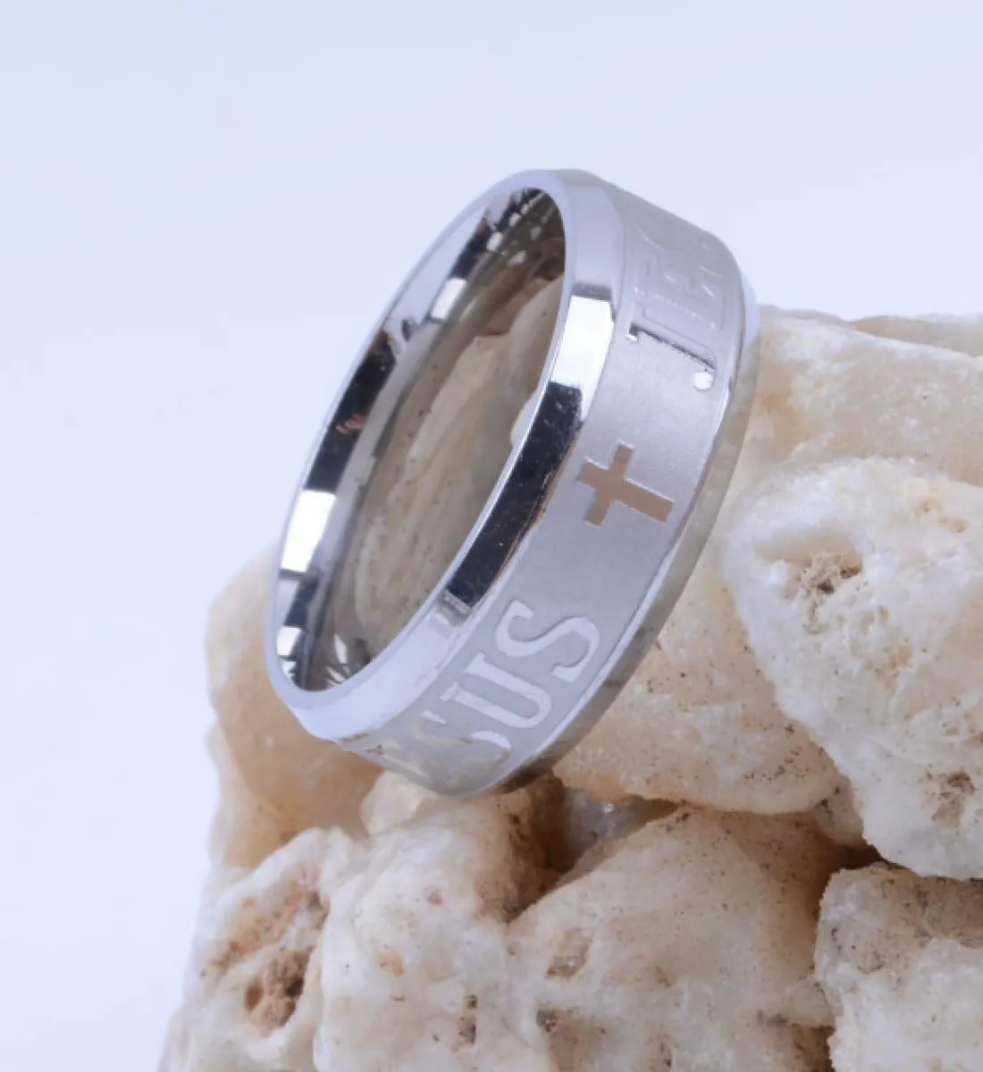 Tanyoyo 8MM Stainless Steel Jesus Cross Ring Silver Size 6-14