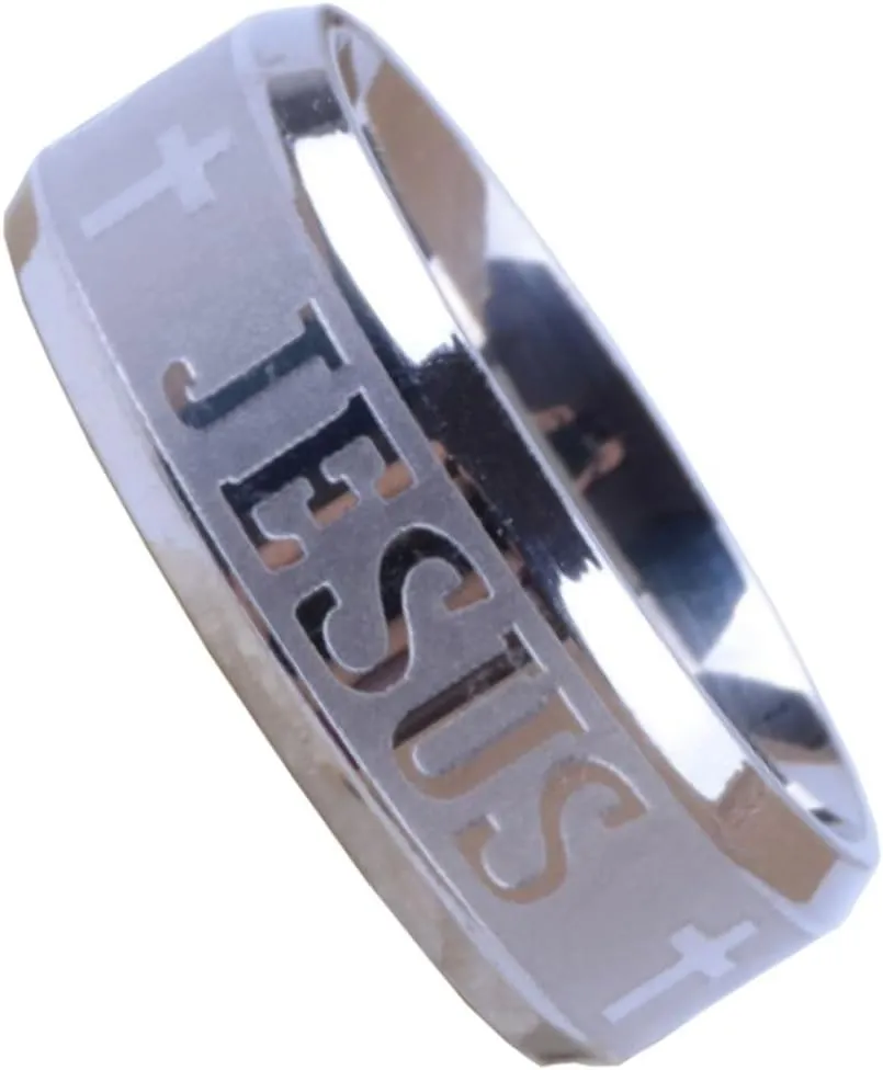 Tanyoyo 8MM Stainless Steel Jesus Cross Ring Silver Size 6-14