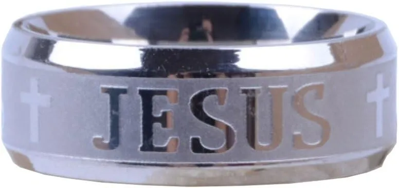 Tanyoyo 8MM Stainless Steel Jesus Cross Ring Silver Size 6-14