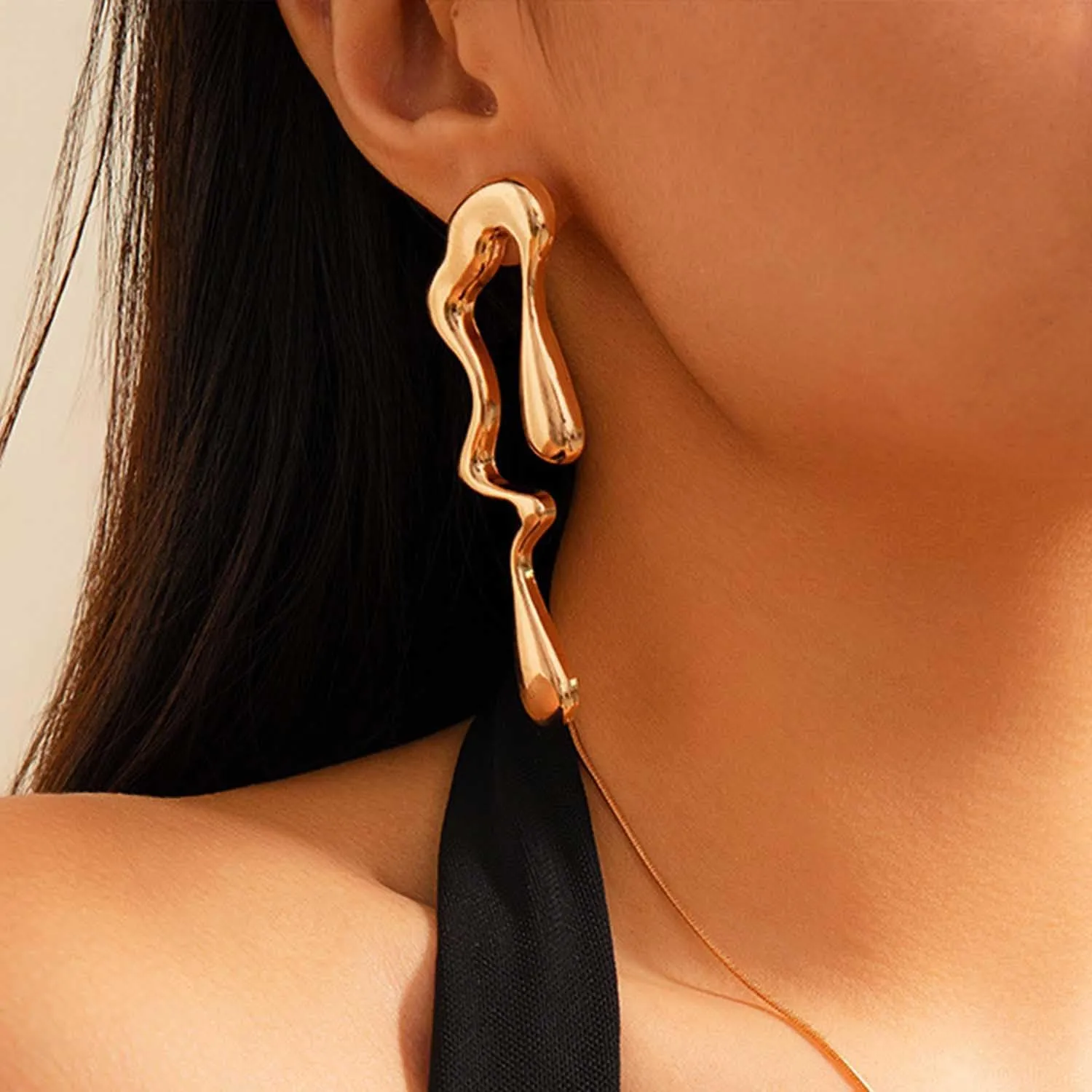 Teardrop Earrings Gold Palated Earrings Large Irregular Geometric Studs Big Lightweight Waterdrop Earrings Jewelry for Women
