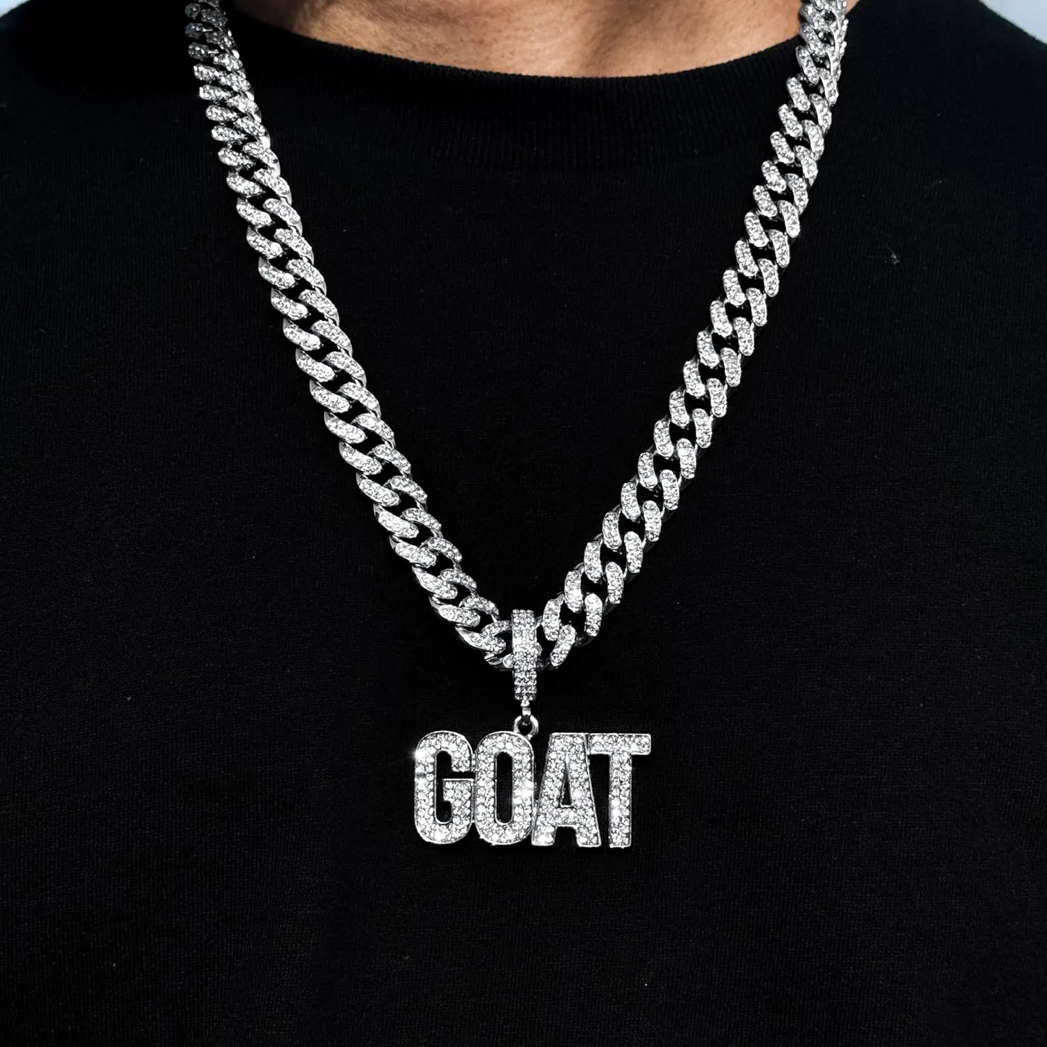 Techno Pave Men's Iced-Out Pendant Necklace  24-Inch Chain, Hip-Hop Streetwear Jewelry