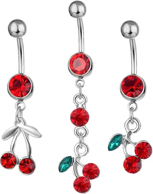 TENDYCOCO 6 Pcs Fruit Cherry Navel Belly Piercing Cherry Charm Rings Belly Decor Belly Button Piercing Jewelries Navel Ring Rhinestone Belly Ring Jewelry Decorate Miss Stainless Steel
