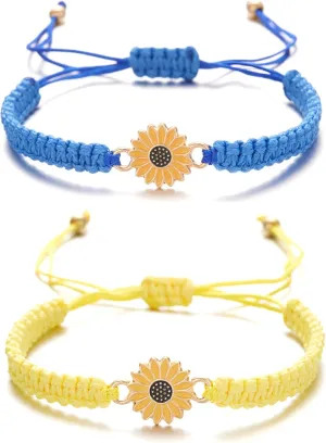 tenghong2021 2 Pcs Bohemian Sunflower Bracelets Boho Friendship Bracelets Handmade Braided Rope Sunflower Charms Bracelet Bohemia Surfer Bracelet for Women Teen Girls