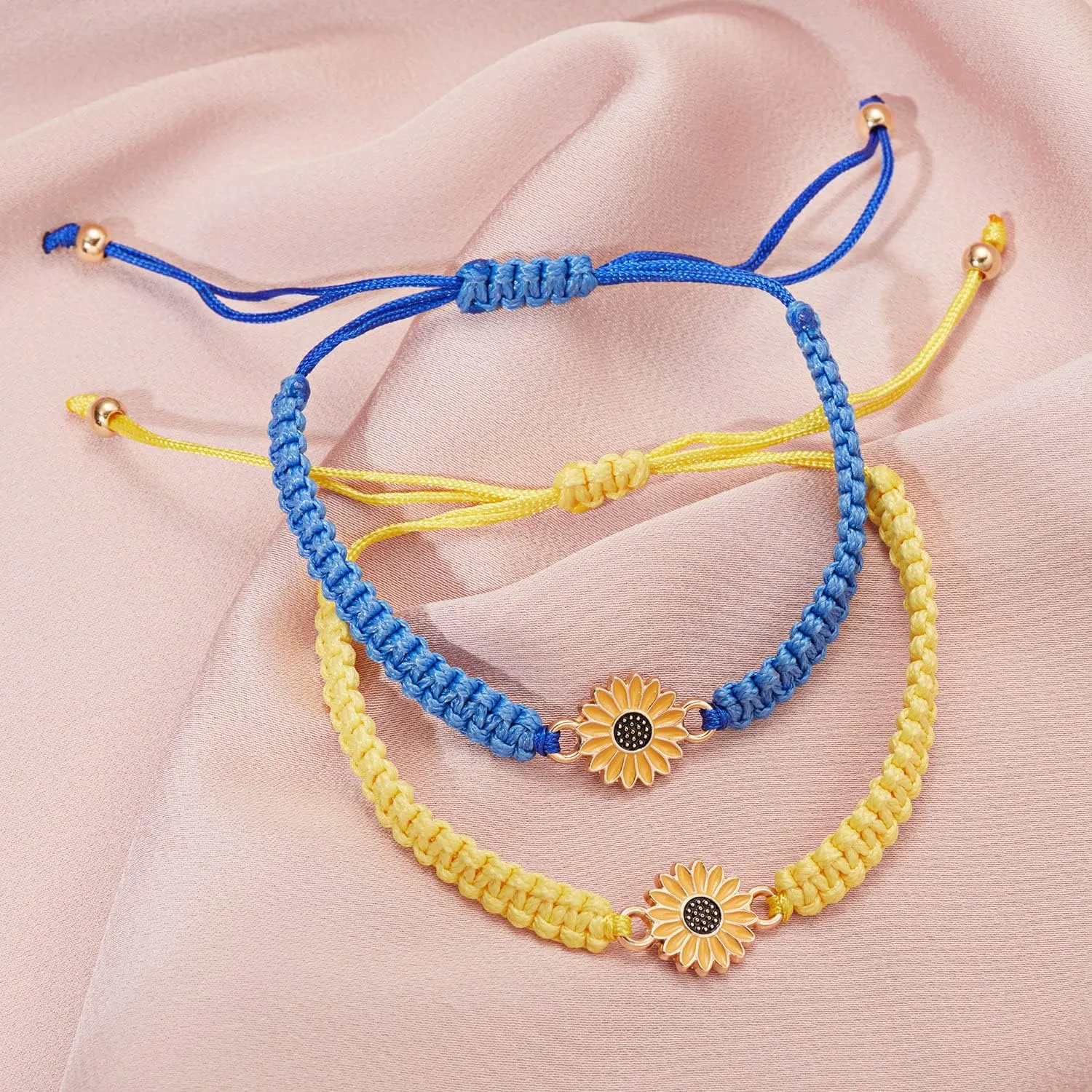 tenghong2021 2 Pcs Bohemian Sunflower Bracelets Boho Friendship Bracelets Handmade Braided Rope Sunflower Charms Bracelet Bohemia Surfer Bracelet for Women Teen Girls