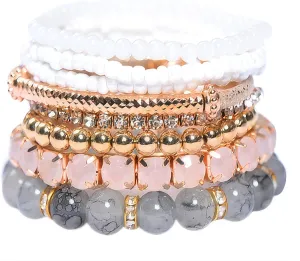 tenghong2021 Bohemian Stackable Beaded Bracelets for Women Multi-Layer Mixed Color Beaded Stretch Bracelet Crystal Stone Charm Gemstone String Bangles for Women Boho Summer Beach Jewelry