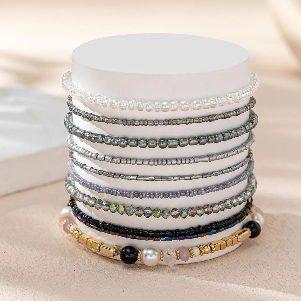 tenghong2021 Boho Handmade Bohemian Colorful Crystal Beaded Bracelets Set for Women Multilayer Adjustable Stackable Stretch Charms Cuff Bangle for Women Friendship Gifts Summer Beach Jewelry