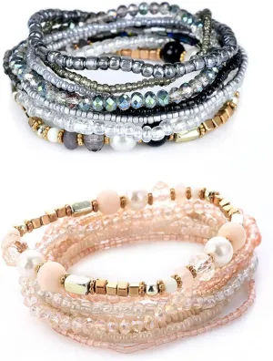 tenghong2021 Boho Handmade Bohemian Colorful Crystal Beaded Bracelets Set for Women Multilayer Adjustable Stackable Stretch Charms Cuff Bangle for Women Friendship Gifts Summer Beach Jewelry