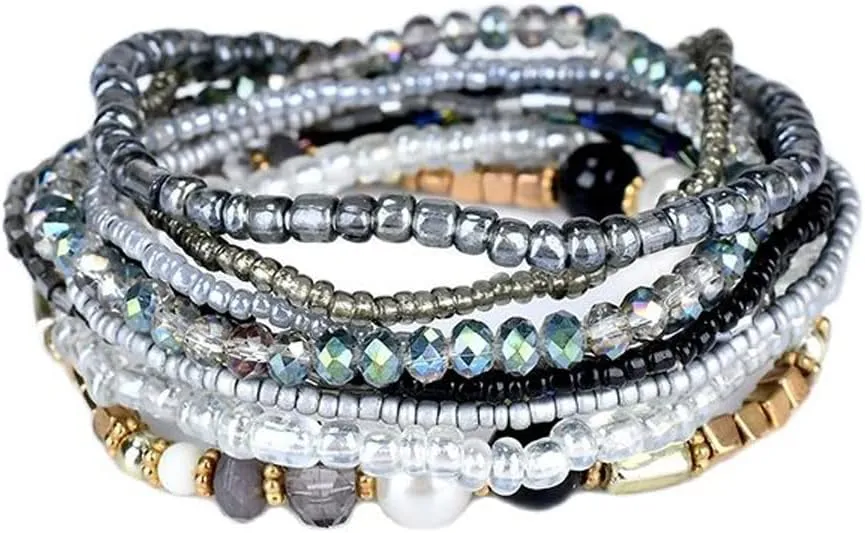 tenghong2021 Boho Handmade Bohemian Colorful Crystal Beaded Bracelets Set for Women Multilayer Adjustable Stackable Stretch Charms Cuff Bangle for Women Friendship Gifts Summer Beach Jewelry