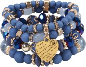 tenghong2021 Boho Stackable Beaded Bracelets for Women Mixed Color Multi-Layer Beaded Stretch Bracelet Set Crystal Stone Heart Letter Gold Charm Gemstone Bangles for Men Summer Beach Gifts Jewelry